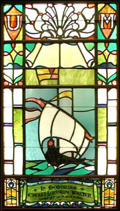 Stained glass: ship under full sail