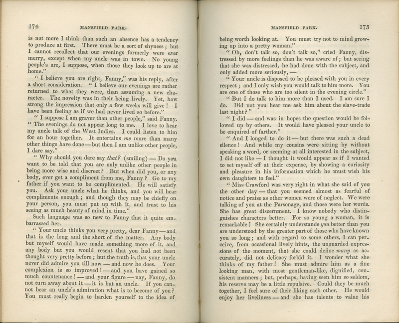 Pages 174-175 of the 1853 Bentley edition of Jane Austen's <em>Mansfield Park</em>
