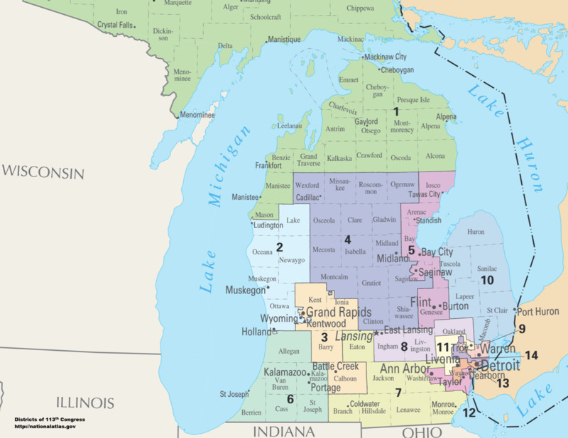 Map of Congressional Districts in Michigan