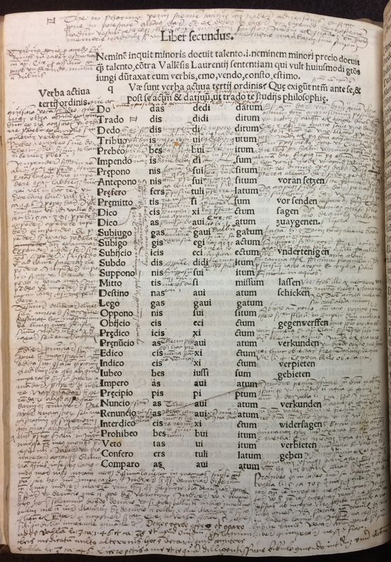 Folio 38v from Bernhard Perger (d. ca. 1502). Grammatices, institutiones novae Magistri Bernardi Pergerii (Vienna: Hieronymus Philovallis &amp; Joannes Singrenius, 1513).