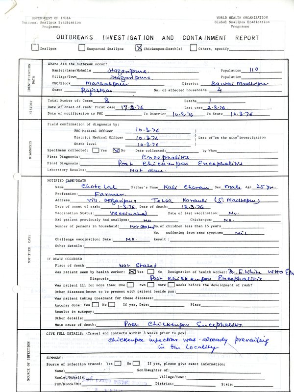 Outbreaks Investigation and Containment Report - 1976