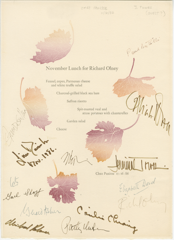 [November lunch menu for Richard Olney by Chez Panisse (Berkeley, California)]