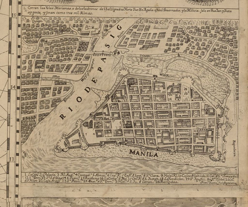 Map of Manila from the Carta hydrographica y chronographica de las Yslas Filipinas (Hydrographic and Chronographic Map of the Philippine Islands) of the Library of Congress