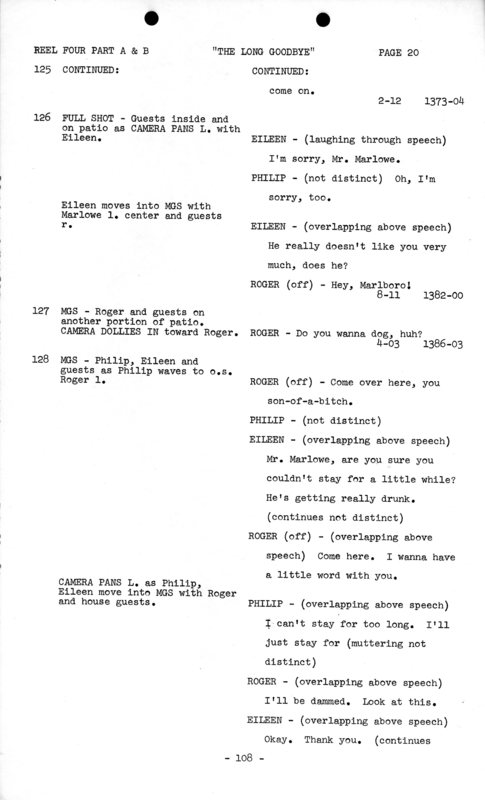 Script page from The Long Goodbye, 1973