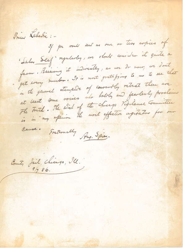 August Spies Letter to Jo Labadie August Spies Letter to Jo Labadie