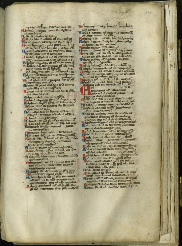 Fol. 292r, containing text of the "Interpretation of Hebrew Names", from Biblia Latina.Italy, thirteenth century