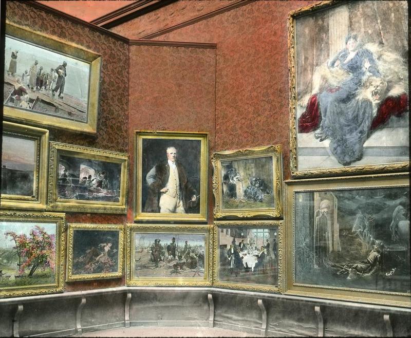 Art gallery of museum, paintings on wall