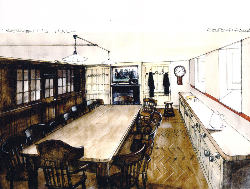 Sketch for set in Gosford Park, 2000.