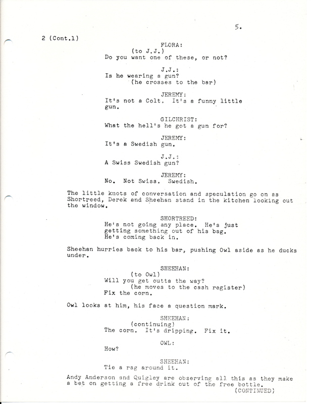 Script page from McCabe &amp; Mrs. Miller, 1971