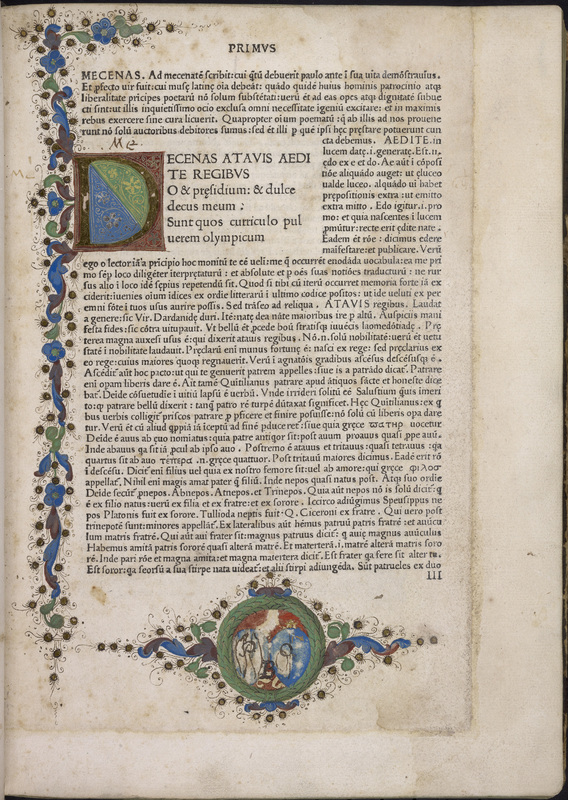 Quintus Horatius Flaccus (65 -8 BC.). Opera. Ed. and comm: Christophorus Landinus. Florence: Antonio di Bartolommeo Miscomini, 5 Aug. 1482.