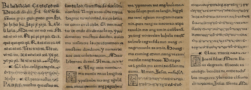 Pages 9-12 of Doctrina christiana en lengua española y tagala (Christian Doctrine in Spanish and Tagalog Languages)