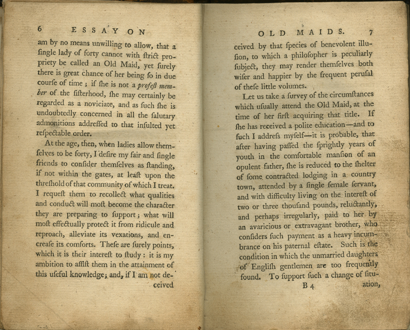 Pages 6-7 of the 2nd edition (1786) of William Hayley's A Philosophical, Historical, and Moral Essay on Old Maids. By a Friend to the Sisterhood …