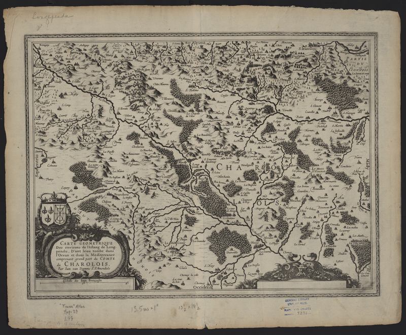 Carte Géométrique des Environs de l'Estang de Longpendu, D'ont Leau Tombe dans l'Ocean et dans la Mediterranée, Comprenant Grand Part du Comté du Charlois