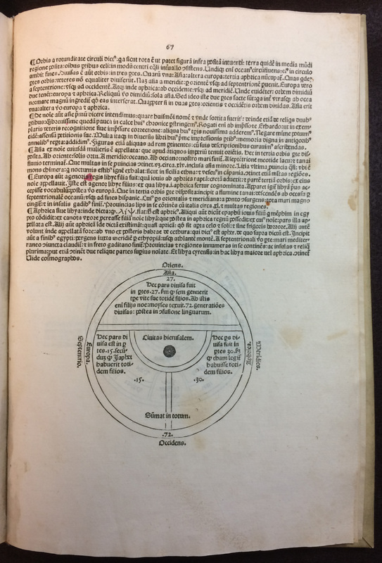 T-O map on Folio 68r from Werner Rolewinck (1425-1502). Fasciculus temporum (Venice: Erhard Ratdolt. 24 Nov. 1480).