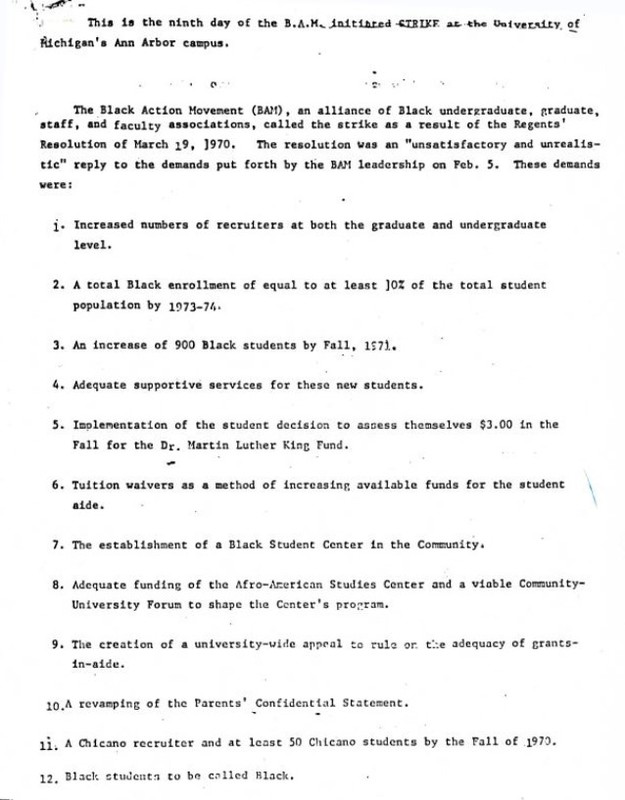 Twelve Demands of Black Action Movement (B.A.M. 1)