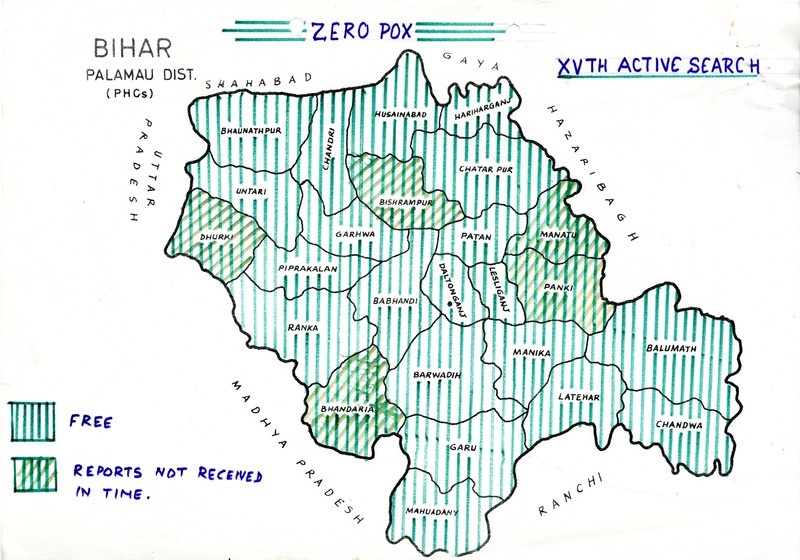 Map of active smallpox cases in Palamau district, Bihar