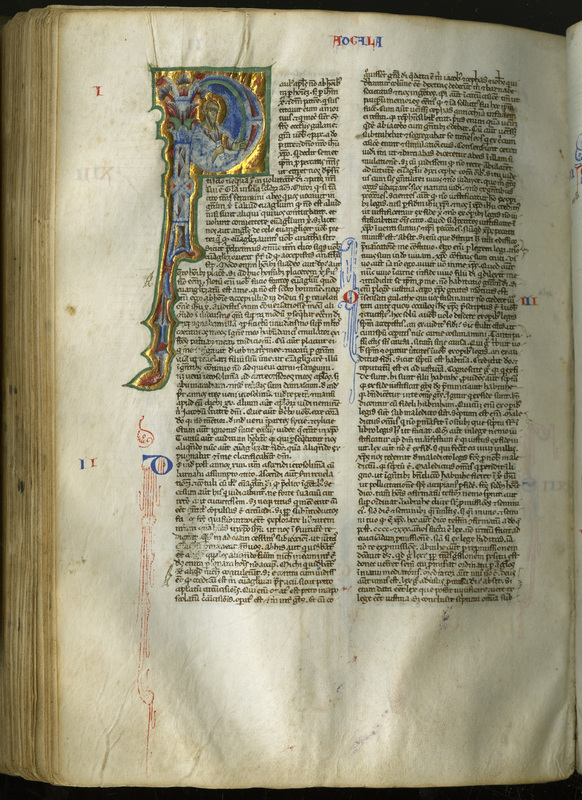 Fol. 266v, initial "P" opening St. Paul's Epistles to the Galatians, from Biblia Latina.Italy, thirteenth century