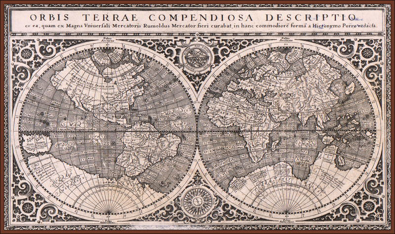 Orbis tarrae Compendiosa Descriptio: ex ca. Quam Ex Magna Universali Mercatoris Rumoldus Mercator Fieri Curabat In Hane Commodioree Forma a Hieronymo Porro Redacta