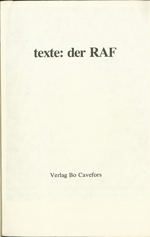 Title Page of Kärlek med förhinder / texte der RAF