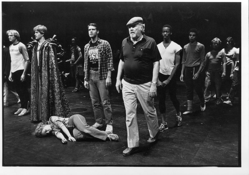 Photograph of rehearsal for opera The Rake's Progress, 1982.