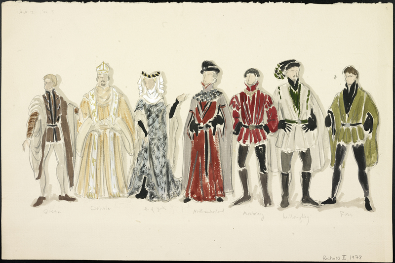 [Ensemble costume sketch for Richard II, Act I Scene I]