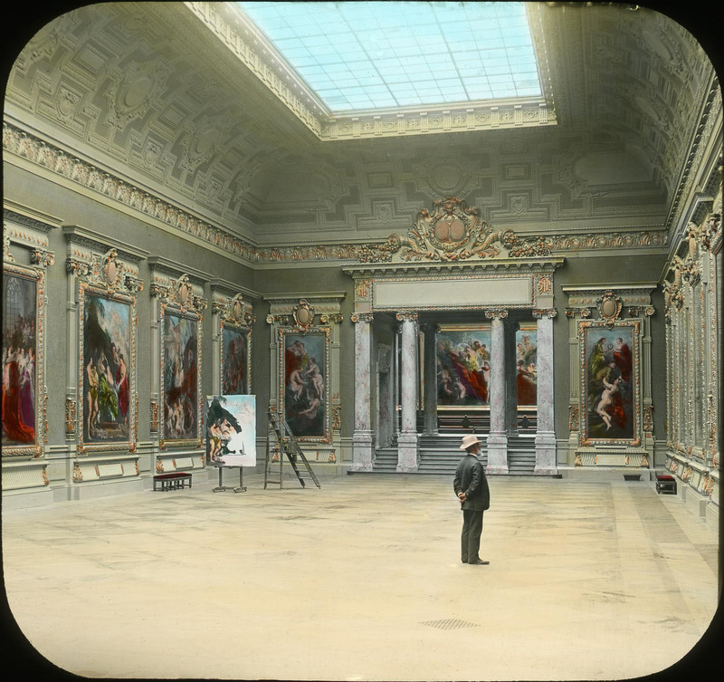 Art gallery interior, paintings on museum walls