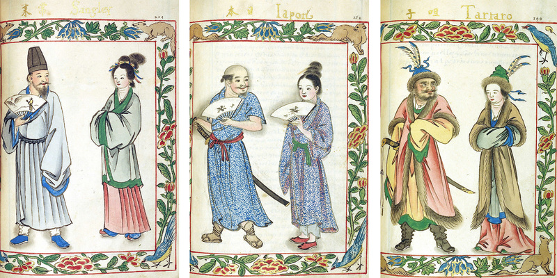 Illustrations from pages 204, 152, and 198 of the Boxer Codex manuscript: Sangley, Japan, Tartar