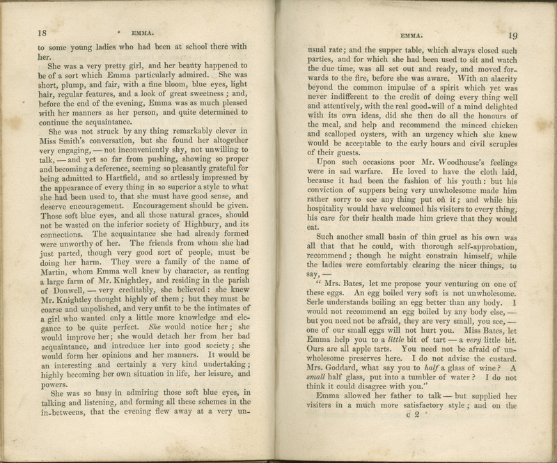 Pages 18-19 of the 1833 Bentley edition of Jane Austen's<em> Emma</em>