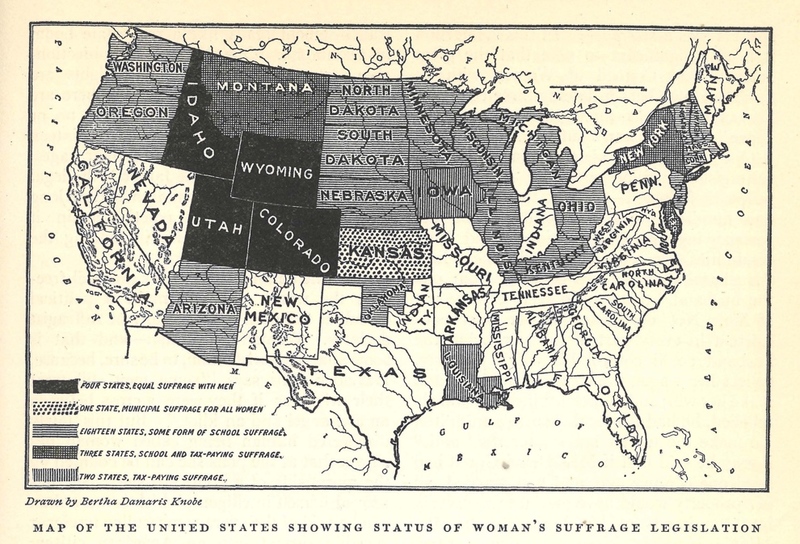 Map of the United States Showing Status of Woman's Suffrage Legislation