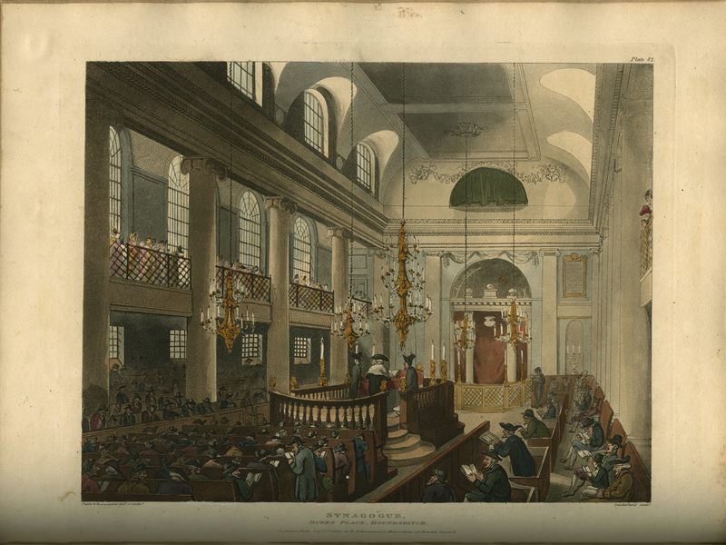"Synagogue, Duke's Place, Houndsditch" from Volume 3 of Rudolph Ackermann's 1808 Microscosm of London