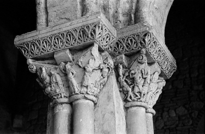 Two complimentary capitals, rich with relief sculpture, Negatives JC055613