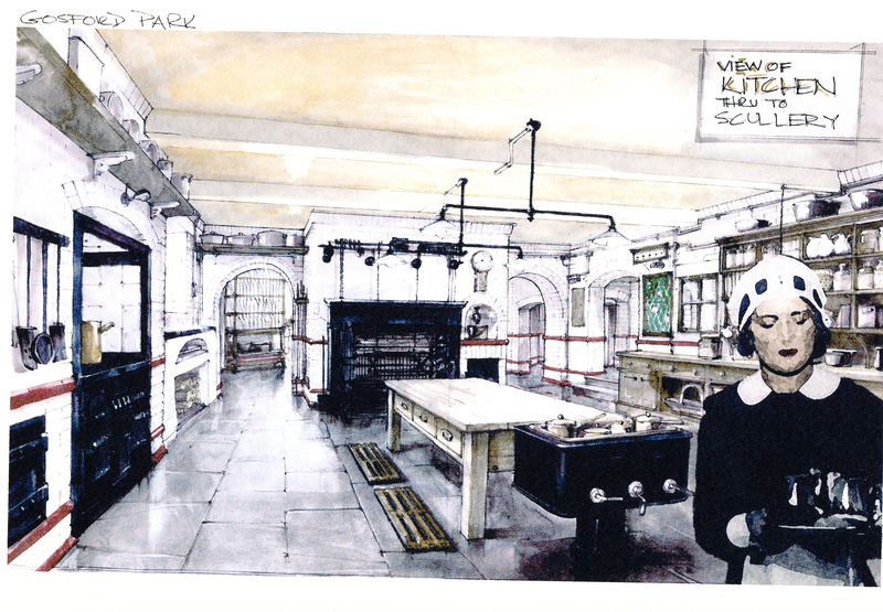 Sketch for set in Gosford Park, 2000.