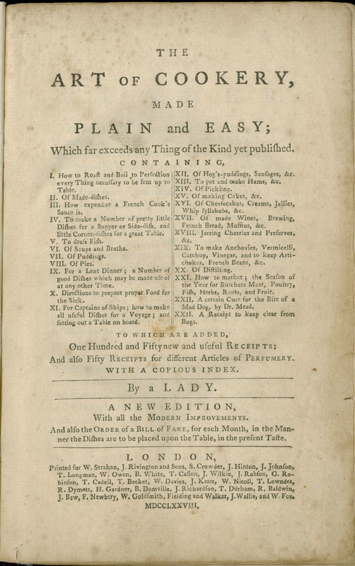 The art of cookery made plain and easy : which far exceeds any thing of the kind yet published : containing ... : to which are added one hundred and fifty new and useful receipts, and also fifty receipts for different articles of perfumery : with a copious index