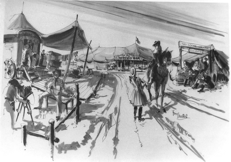 Photograph of set renderings for Buffalo Bill &amp; the Indians