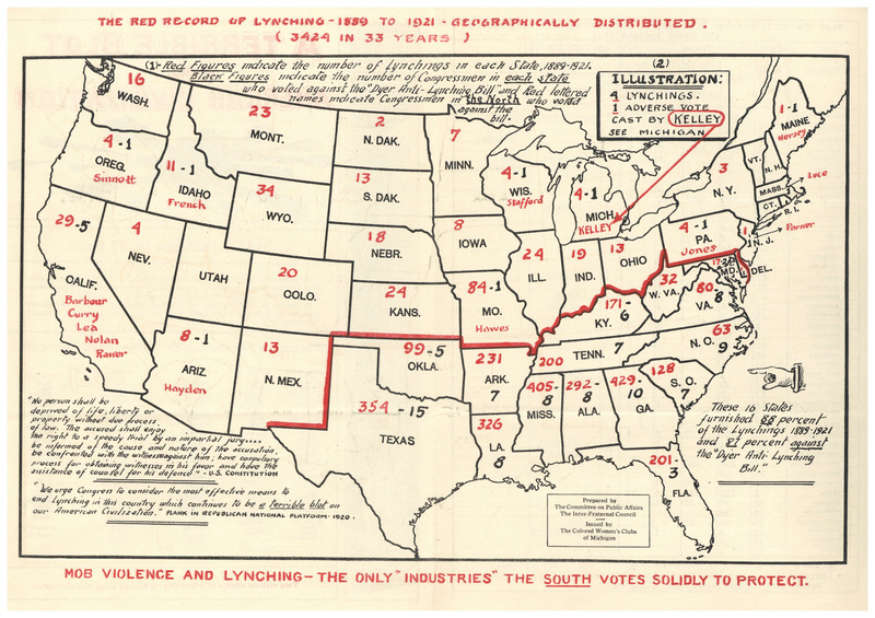 The Red Record of Lynching - 1889 to 1921 - Geographically Distributed. (3424 in 33 Years)