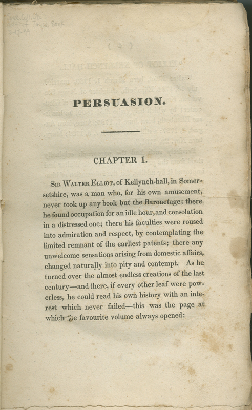 Page 1 of the 1st American edition (1832) of Jane Austen's Persuasion
