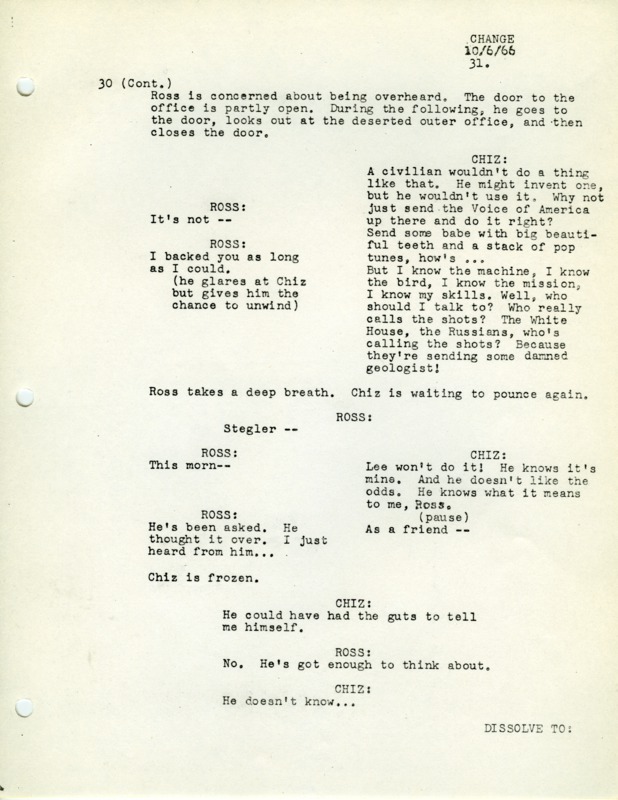 Script page from Countdown, 1968.