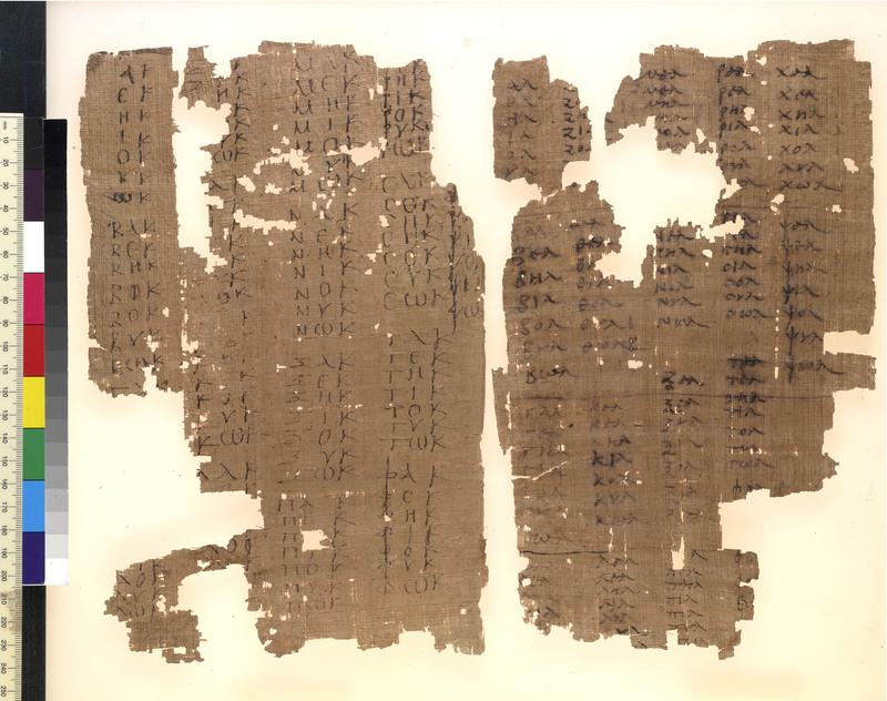 P. Mich. Inv. 926<br />Two conjugated leaves of a papyrus codex containing a syllabary, the beginning of Paul's <em>Epistle to the Romans, </em>and the first verse of te <em>Book of Job.<br /></em>Allegedly from Theadelphia, western Fayyum<em><br /></em>ca. 4th century