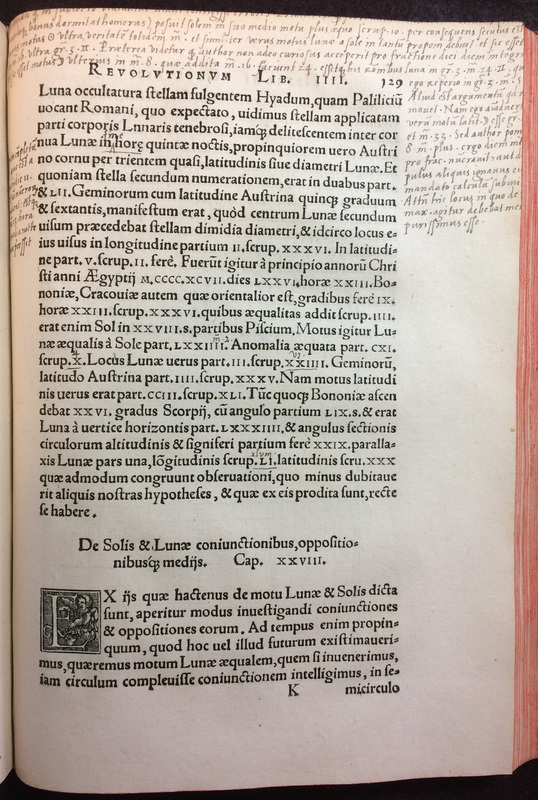 Folio 129r from Nicolaus Copernicus (1473-1543). Nicolai Copernici Torinensis de revolutionibus orbium coelestium, Libri VI (Nuremberg: Johannes Petreius, 1543).